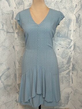 Eyeshadow Powder Blue Polka Dot Asymmetrical V-Neck Dress